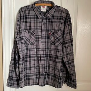 Levi's Black Gray Plaid Flannel Long Sleeve Button Up Shirt Cotton L/XL Shirt